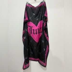Juicy Couture Pink Black Gray Satin Scarf Pink Trim 36 X 36 NWT